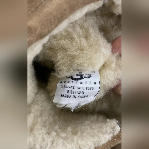 UGG vintage brown tan leather tall Drawatring boots sheepskin Platform Sherpa 9 - Picture 12 of 12